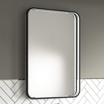 Pebble Grey Halo Noir Black Frame Rectangular LED Illuminated Bathroom Mirror with Demister Pad & Sensor Switch Fully Certified to British Standards 500mm(W) X 700mm(H) [Energy Class A]