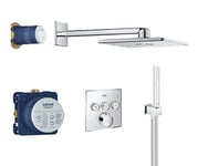 GROHE SmartControl - Concealed 3 way Mixer Valve Push Button Shower Set (SmartActive Cube 31cm Head Shower 2 Spray, Hand Shower 1 Spray, Shower Hose 1.5m, Turn for Volume Adjustment), Chrome, 34712000