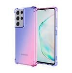 FINEONE Case for Samsung Galaxy S21 Ultra 5G, Gradient Color Transparent Ultra Slim Anti Smudge Silicone Soft Shockproof TPU Reinforced Corners Protection Phone Cover, Blue/Pink