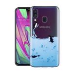 ZhuoFan Samsung Galaxy A40 Case, Phone Case Transparent Clear with Pattern Ultra Slim Shockproof Soft Gel TPU Silicone Back Cover Bumper Skin for Samsung Galaxy A40 Smartphone (Penguins)
