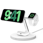 ‌Belkin BoostCharge Pro Station de Recharge 3-en-1 avec Qi2 (Chargeur pour Tous Les modèles de l'iPhone 15, 14, 13 et 12, l'Apple Watch et Les AirPods, Recharge aimantée Jusqu’à 15 W, Blanche)