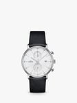 Junghans 41/4770.00 Unisex Form Chronoscope Leather Strap Watch, Black/Silver