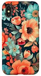 iPhone X/XS Orange, Coral, Navy Blue, Mint Green Floral Vintage Look Case