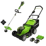 Greenworks 2x24V 40cm trimmer, mower with 2x4Ah battery and dual-slot charger