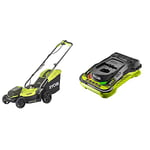 Ryobi OLM1833B 18V ONE+ Cordless 33cm Lawnmower (Body Only) & RC18150 18V ONE+ Cordless 5.0A Battery Charger