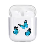 Idocolors Blue Butterfly Case Compatible with Airpod Clear Soft TPU, [ LED Visible ] [ Supports Wireless Charging ] Protective Cover for Airpods 1st and 2nd Gen