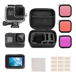Kuptone Kit d'accessoires pour GoPro Hero 8 Black avec étui Antichoc + boîtier étanche + Protecteur d'écran en Verre trempé + Ensemble de filtres d'objectif Compatible avec GoPro Hero 8 Black