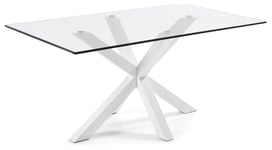 Argo, Spisebord, firkantet med glas bordplade by Kave Home (H: 75 cm. B: 160 cm. L: 90 cm., Klar/Hvid)
