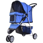Pet Travel Stroller Cat Dog Pushchair Trolley Puppy Jogger Carrier Three Wheels for Small Miniature Dogs