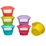 Vital Baby NOURISH Store & Wean Pots - Storage Pots with Soft Bases & Sides - Stackable - Leakproof lids - Bright Colours - BPA, Phthalate & Latex Free - Ideal for Weaning & Snacks - 6pk 2oz / 60ml