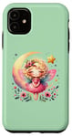 Coque pour iPhone 11 Vert, jolie fée et lune avec motif floral