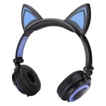 ASHATA Micro USB Cat Ear Headphone, Earphone Earbuds Earpiece with LED Light Cat Ear Headset, Girls for PC(Black blue)