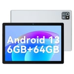 Wqplo Tablette Android 13 de 10 Pouces, 6 go de RAM, 64 go de ROM, Quad-Core, 5000mAh, écran Tactile HD 1280x800, Tablette PC de 5mp + 8mp (Argenté)