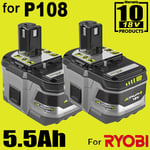 2x 18V 5.5Ah Lithium Battery For Ryobi P108 ONE+ Plus RB18L50 RB18L40 P104 P105