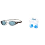 Zoggs Adults Panorama Smoke Tinted Lenses Goggles with UV Protection - Clear & Aqua Plugz, Ear Plugs for Swimming, Reusable Silicone Ear Plugs (packaging may vary) Blue 14+ Years