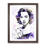 Elizabeth Taylor In Abstract Modern Art Framed Wall Art Print, Ready to Hang Picture for Living Room Bedroom Home Office Décor, Walnut A2 (64 x 46 cm)
