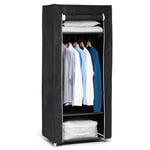 Hododou Portable Wardrobe Single Canvas Wardrobe Cupboard Clothes Storage Organizer with Hanging Rail Foldable Closet for Clothes, Bags, Toys, Shoes, Living Room, Bedroom 160 x 69 x 43CM (Black)