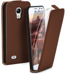 MoEx Premium phone case + protective film compatible with Samsung Galaxy S4 Mini | flip case - front and back protection + phone foil, Dark brown