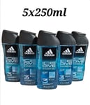 Adidas Ice Dive Shower Gel for Men, Adidas Body Wash Sport Body Shampoo 5x250ml