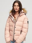 Superdry Faux Fur Short Hooded Puffer Jacket - Pink, Pink, Size 12, Women