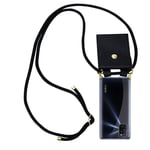 Cadorabo Necklace Case works with Oppo A72 in BLACK - Transparent TPU Silicone Cover with Golden Rings, Sling Strap and Removable Etui