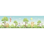 Sanders&sanders - Frise de papier peint adhésive forêt avec des animaux de la forêt - 9.7 x 500 cm de vert et bleu