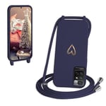 CaseLover Coque avec Cordon Compatible Xiaomi Redmi Note 11 4G/Redmi Note 11S, Coque de Cellulaire Corde Silicone Étui en Motif Coeur avec Réglable Collier Téléphone Chaîne Lanyard Housse, Bleu Foncé