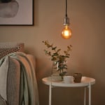 IKEA IKEA JÄLLBY / MOLNART taklampa med ljuskälla, textil förnicklad/klot brun klarglas, klarglas Diameter: 95 mm