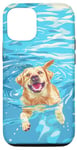 Coque pour iPhone 14 Pro Drôle labrador retriever dans l'eau de piscine natation mignon chien maman papa