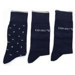 Emporio Armani Mens 3 Pack Adults High Navy Blue Crew Socks Gift Box Set