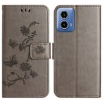 Motorola Moto G35 Mobilfodral med fjärilar, Grå