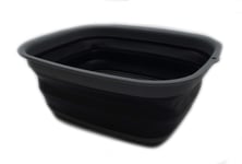 SAMMART 9.45L Collapsible Tub - Foldable Dish Tub - Portable Washing Basin - Space Saving Plastic Washtub (Grey/Black)