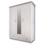 Stella Trading Luca élégante Style Maison de Campagne 3 Armoire Polyvalente pivotantes avec Porte Miroir en pin Blanc/Truffe, 148 x 201 x 62 cm