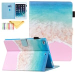 Uliking 9.7 iPad 6th Case 2018/5th Gen 2017, iPad Air 1 2 Cover, Slim PU Leather Smart Cover Auto Sleep Wake Pencil Holder Card Slots Wallet Protective Case for Apple iPad 9.7" 2017/2018, Sea Wave