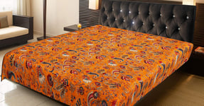 Indian-Shoppers Kantha Throw Blanket Hippie Queen Kantha Orange Quilts Ethnic Bedroom Comforter Ralli Gudri Handmade Cotton Double Size Kantha Bedcover 90'' x 108'' Inches