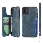 Zouzt Compatible with iphone 11 Wallet Case with Card Holder Premium PU Leather Case Kickstand, Magnetic Shockproof Phone Back Cover With Lanyard For iphone 11 Blue