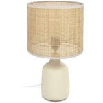 Lampe de table Erna en céramique blanche et bambou finition naturelle - Kave Home