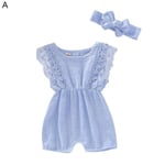 Summer Newborn Baby Girl Lace Bow Romper Bodysuit Jumpsuit Blue 80cm
