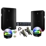Pack Sono Karaoké Ampli Stéréo Bluetooth USB SD LTC MFA1200USB-BT-BL 2x50W - 2 Enceintes Ibiza 2x300W - 2 Micros - Jeu Lumière