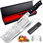 MOSFiATA 7” Nakiri Chef's Knife, Japanese Meat Cleaver Kitchen Knife, Vegetable Cooking Knives, German High Carbon Stainless Steel with Ergonomic Handle, Finger Blade Guard in Box Gifts for Women Men