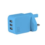 Juice Triple USB port universal mains charger for use with Apple iPads, iPhones & other Smartphones & Devices, Aqua