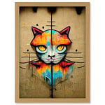 Doppelganger33 LTD Vibrant Symmetrical Street Art Mural Graffiti Cat Artwork Framed A3 Wall Art Print