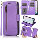 SUMOON Detachable Magnetic Samsung Note 10 Plus Case,Flip iPhone 12 Pro Wallet Case,Pu Leather Folio Cover Zipper Purse Case with Strap Stand Card Holder Shockproof Case for Galaxy Note 10 Plus,Purple