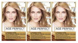 3 x L'OREAL AGE PERFECT BY EXCELLENCE HAIR DYE - DARK PEARL BLONDE 7.32 