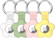 Lot De 4 Étuis De Protection En Fleur Silicone Pour Airtag Avec Porte-Clés - Compatible Avec Airtag Tracker Pour Portefeuille Sacs À Dos Bagages Chien Chat (Blanc/Verte/Rose/Jaune)