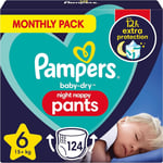 Pampers Nappy Pants Size 6 (15+ kg), Baby-Dry Night, 124 Nappies MONTHLY BOX