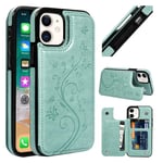 Compatible with iPhone 12 Wallet Case (iPhone 12/5.4 Inches, Green-butterfly)