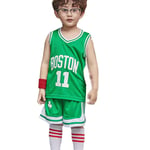 Boston Celtics #11 Kids Basketball Jerseys Suit, Basketball Fan Boys Girls Summer Training Jersey Suit, Summer 2 Pcs Vest and Shorts Set-green-XS