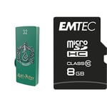 Pack Support de Stockage Rapide et Performant : Clé USB - 2.0 - Série Licence - Harry Potter Slytherin - 32 Go + Carte MicroSDHC - Gamme Classic - Classe 10-8 GB