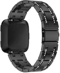 Simpleas Watch Strap compatible with Fitbit Versa, Solid Stainless Steel Link Bracelet (Black)